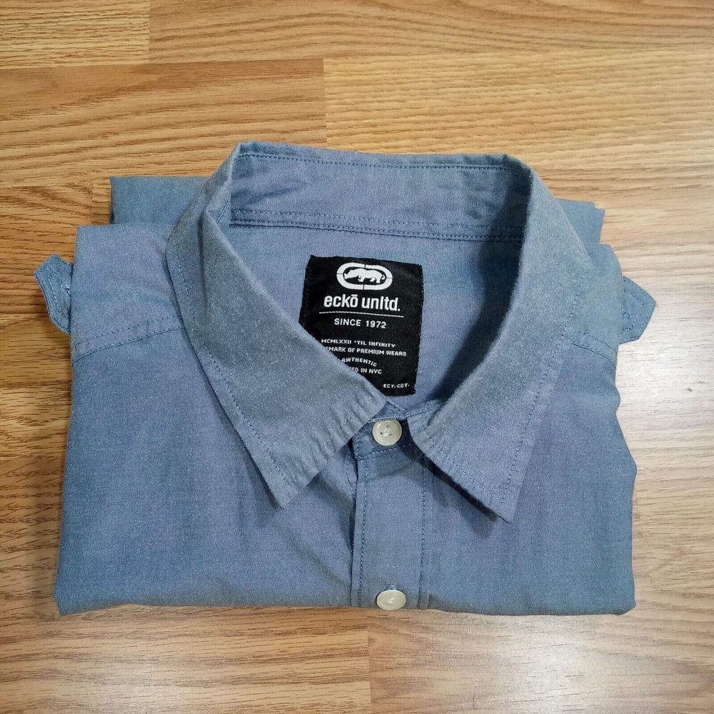 Ecko Unltd.‎ Shirt Mnes Sz M Blue Lightweight Short Sleeve Cotton/Poly Button